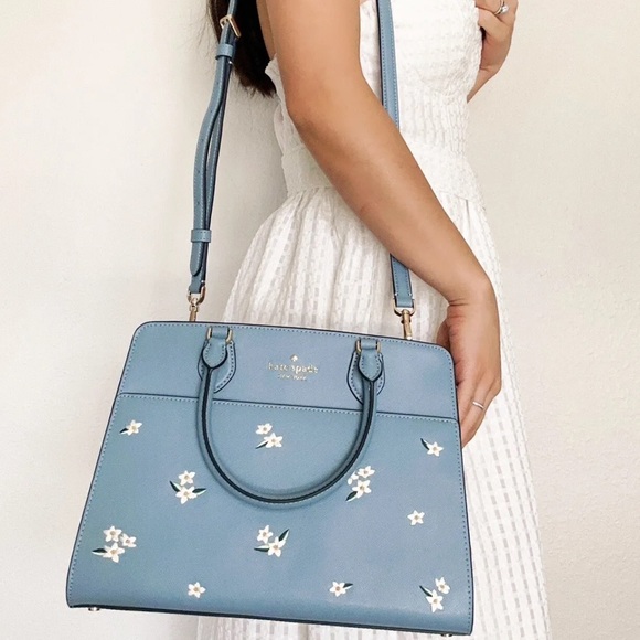 Kate Spade Madison Floral Embroidered Medium Satchel Polished Blue + Wallet - Picture 4 of 8